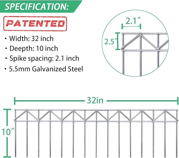 5 Pack 32" L x 10" H Animal Barrier Fence, No Dig Fence Patented Product, 5.5mm Galvanized Stakes with 2.1" Spacing, Anti Digging for Dogs Outdoor Yard Patio, Total 13.3Ft(L) X 10in(H) Silver