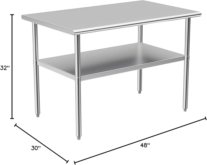 Stainless Steel Table for Prep & Work, 30x48 Inches, NSF Metal Commercial Heavy Duty Table with Adjustable Under Shelf and Foot for Restaurant, Home and Hotel