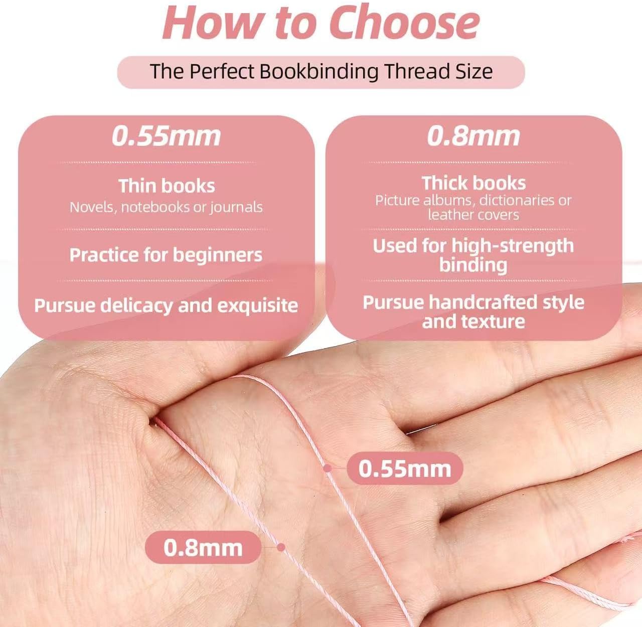 Natural Waxed Thread, 0.55mm/0.8mm, Wax Thread for Handcrafted Wrapping, Sewing, Bookbinding, Leather Threads, Beginners Craft DIY, Hemp Cord (Rose/Lilac/Mauve, 0.8mm/16 Yards)