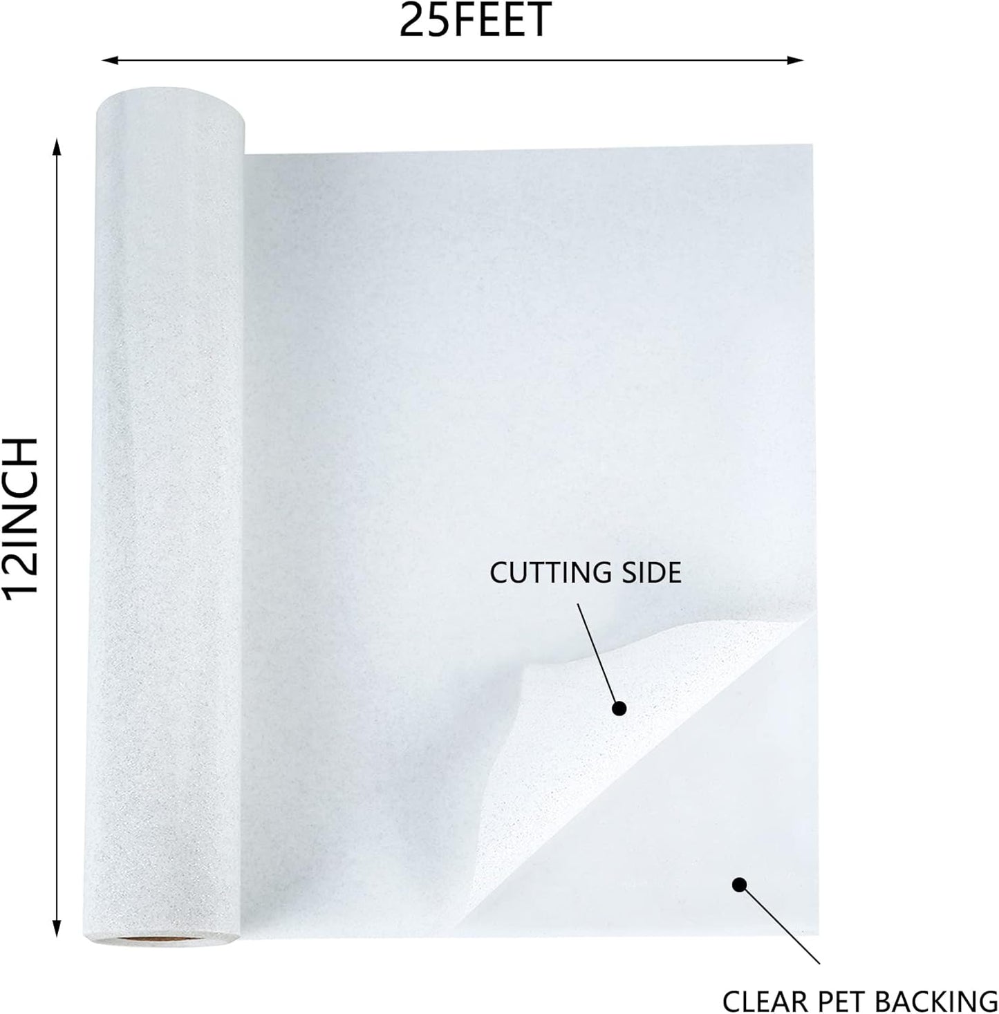 HTV White Glitter Iron on Vinyl 12Inch by 25ft Roll Heat Transfer Vinyl for T-Shirt HTV Rolls for All Cutter Machine - Easy to Cut & Weed for Heat Transfer Design (25ft, 01-Glitter White)