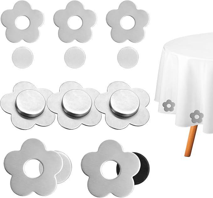 8 Pcs Magnetic Weights for Tablecloths, Stainless Steel Pendants Flower Shaped Windproof Magnetic Weights for Outdoor Curtains, Outdoor Tablecloths