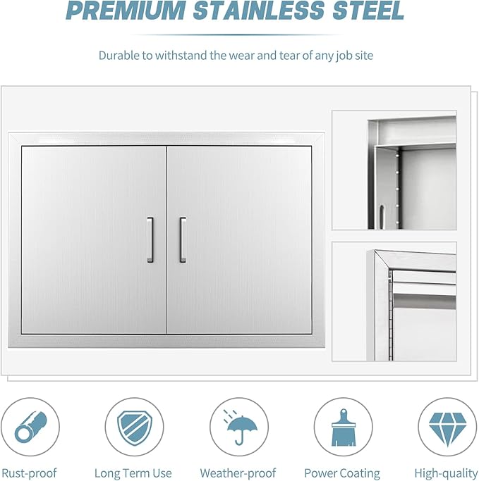 Outdoor Kitchen Door, 33" W21 H Outdoor Kitchen Access Door, Stainless Steel BBQ Double Door, Available for Outdoor Kitchen Island or Outdoor Kitchen