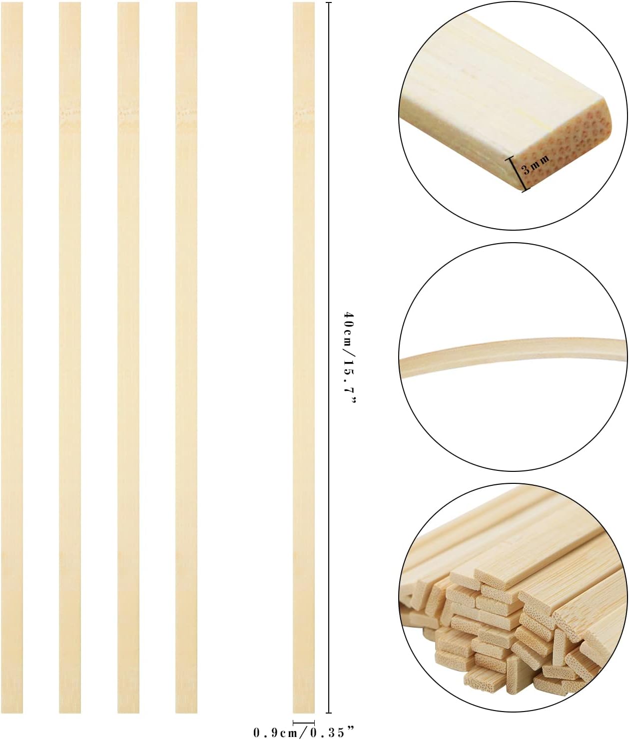100pcs 15.7x0.35 Inch Strong Natural Bamboo Sticks, Wooden Craft Sticks, Extra Long Sticks, Wood Strips for Craft Projects