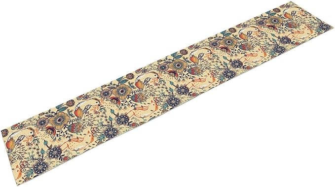 Beige Paisley Table Runner, Rustic Damask Antique Floral Flower Retro Boho Swirled Pattern Print Vintage Table Center Decor for Family Kitchen and Living Room Indoor Table Decorations, 13" X 72"