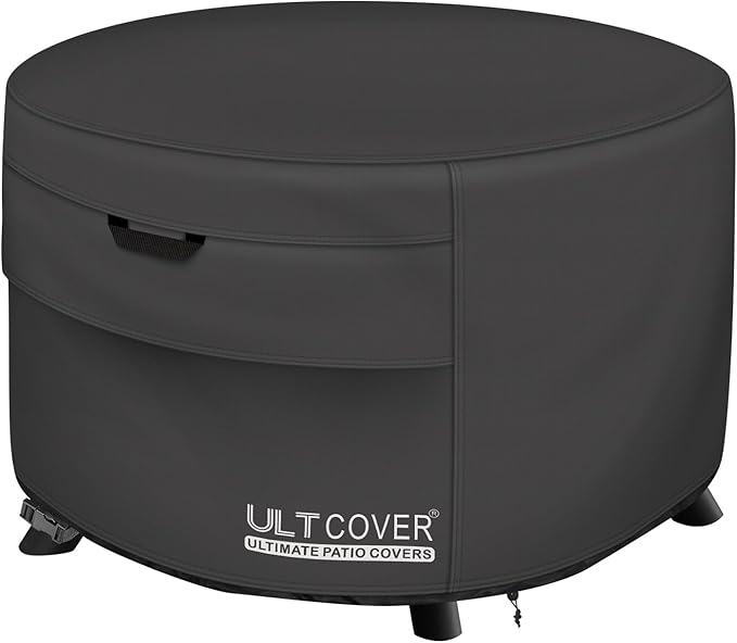 ULTCOVER Patio Fire Pit Table Cover Round 50 inch Outdoor Waterproof Fire Bowl Cover, Black