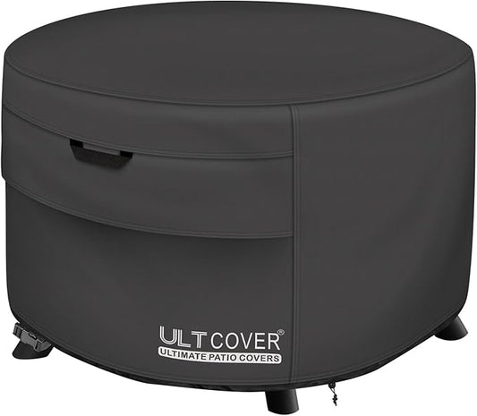ULTCOVER Patio Fire Pit Table Cover Round 36 inch Outdoor Waterproof Fire Bowl Cover, Black