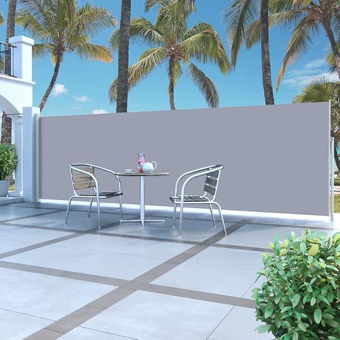 YAFF Retractable Outdoor Folding Privacy Divider, Water & UV Resistant Sun Shade Privacy Wind Screen for Garden, Backyard, Balcony, Terrace 63"x196.9" Cream (17.292lbs)