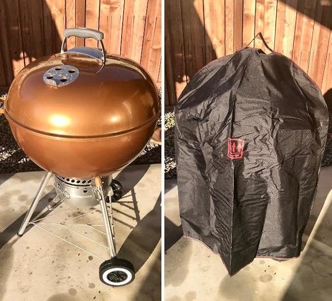 Turtle Life Round BBQ Grill Cover, 22inch Heavy Duty Durable Waterproof Rip Resistant UV Resistant Charcoal Kettle Grill Cover, Dia28 x 38" H, Black