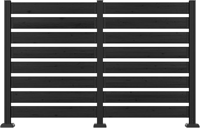 MUPATER 49'' H×78'' W Outdoor Fence Privacy Screen, No Dig Wood Privacy Screen for Hard Ground and Soil, Privacy Fence Panel, Air Conditioner Fence with Aluminum Post, 2 Way to Use, Black (2 Panels)