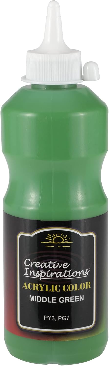 Creative Inspirations Acrylic Paint - Middle Green - 500 mL Bottle - Smooth & Creamy Consistency, Vibrant Pigmentation, Great Coverage for Artists - Clean Up with Soap & Water