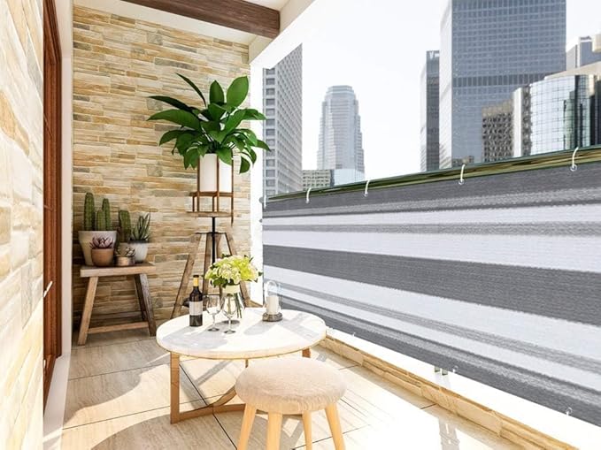 LOVE STORY Balcony Privacy Screen, 3'x10' Deck Shield Screen Fence Cover,UV Protection and Weather-Resistant,3 FT Height for Deck, Patio, Backyard, Outdoor Pool, Porch, Railing, Silver Grey White