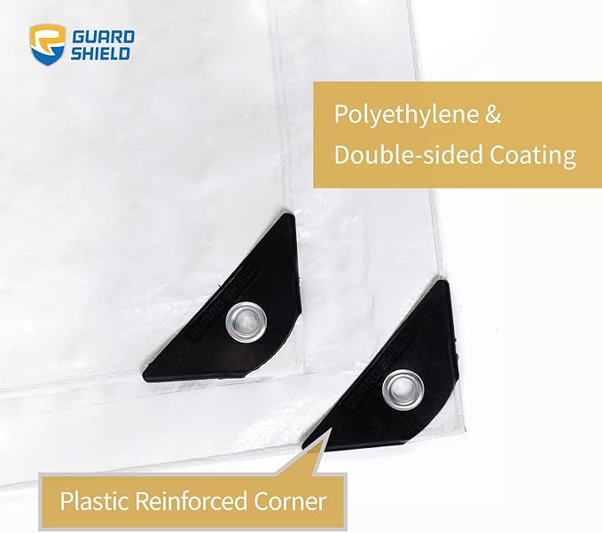 GUARD SHIELD White Tarp 12x16 Feet Medium Duty All Purpose Poly Tarps Cover 7mil (2-Pack)