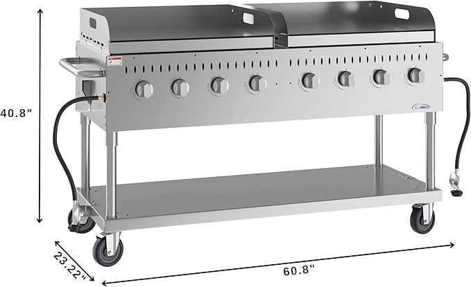 60 in. 8-Burner Commercial Outdoor Propane Gas Grill with Two 30 in. Griddles in Stainless-Steel, ETL Listed (CGKIT6-G30G30)