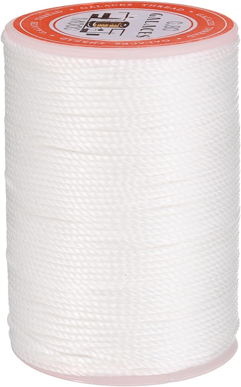 uxcell Round Leather Sewing Waxed Thread, 55m / 60 Yards Wax Polyester String, 0.8mm Waxed Stitching Cord for Leather Crafts, Bookbinding, Bracelets Braided, White