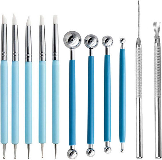 11件粘土雕刻工具,风干粘土工具,细节针，陶器工具套件,聚合物粘土点工具,儿童和成人的陶瓷用品,造型,塑形,各种各样成人陶器和雕塑工具,聚合物和风干粘土,工艺用品