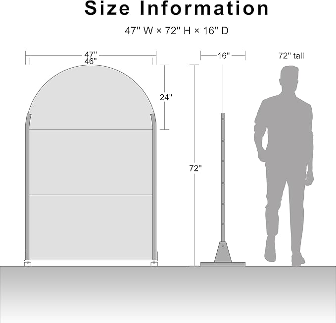 Casaphoria 72" H x 47" W Arched Metal Privacy Screen - Elegant Freestanding Outdoor Screen for Deck, Patio & Balcony - Versatile Decorative Privacy Panels for Home & Garden Use (Black-Helen)