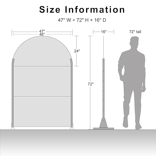 Casaphoria 72" H x 47" W Arched Metal Privacy Screen - Elegant Freestanding Outdoor Screen for Deck, Patio & Balcony - Versatile Decorative Privacy Panels for Home & Garden Use (Black-Brick)