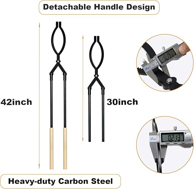 Heavy Duty Firewood Tongs – 42" Large Fireplace Tongs Log Grabber with Scissor Shape Serrated, Portable Expandable Fire Pit Tongs for Outdoor Fire Pit, Indoor Fireplaces, Campfires, Bonfires