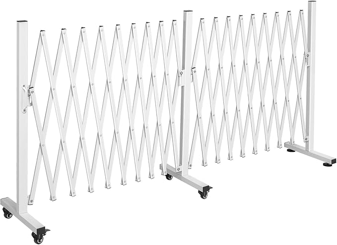 TECSPACE Aluminum Expandable Garden Fence, Portable Barricade Gate with Casters, Expansion Size 201×15.2×40.6 inches, Adjustable Flexible Fence Mobile Barricade Safety Barrier