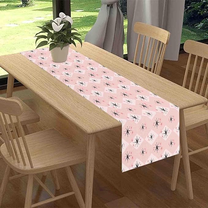 Pink Table Runner, Retro Mid Century 1950s Checkered Modern Abstract Geometric Coffee Table Center Decor for Home Kitchen Dining Patio Holiday Party Indoor Outdoor Table Decorations, 13"x72" Inch