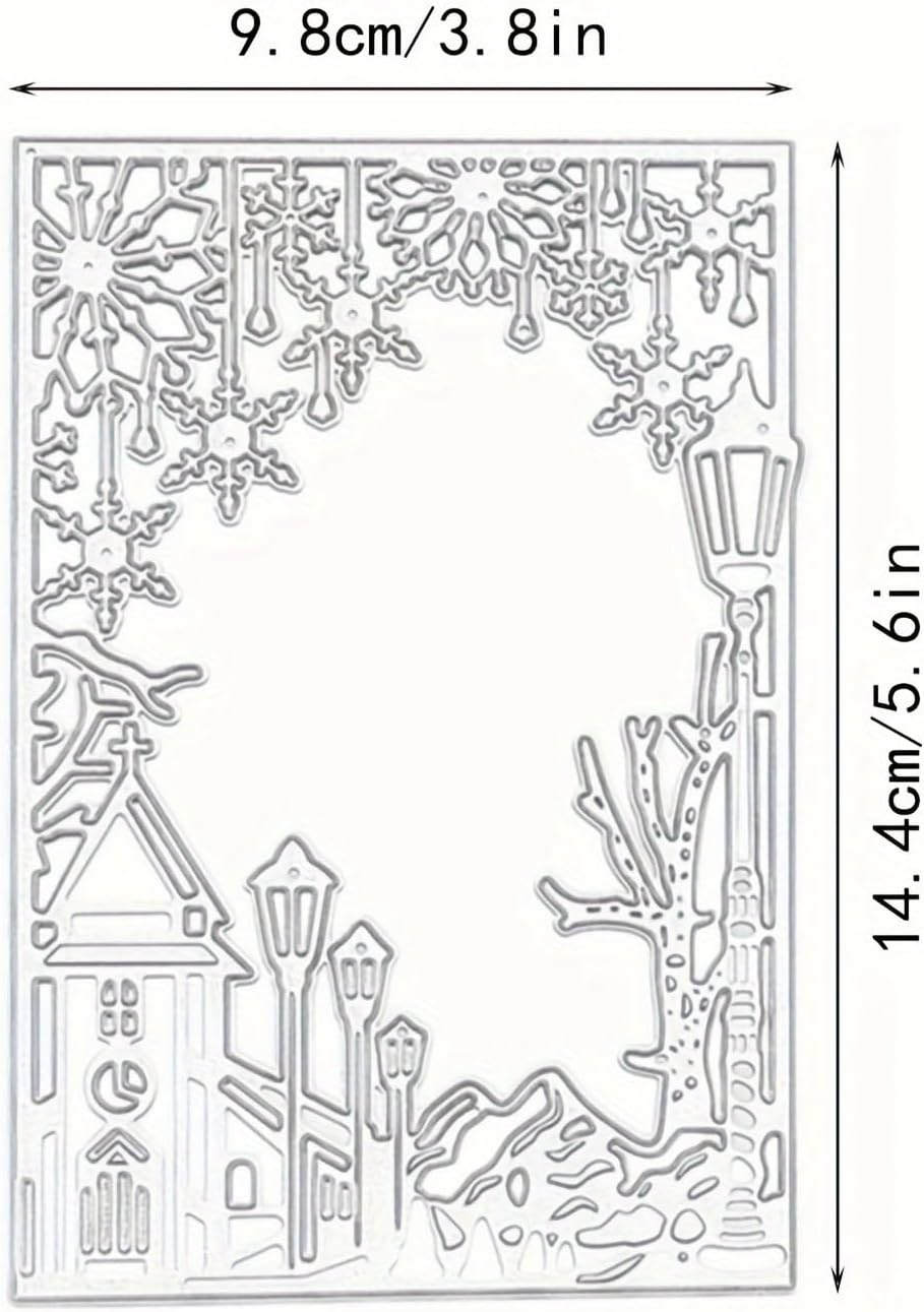 Lapoo Festivals Metal Cutting Die for Scrapbooking - Durable, Cut Stencils for DIY Scrapbook Photo Album Decorative Paper Card, Card Making Supplies, Embossing (Snowflake Street View 3.9 x 5.7 in)