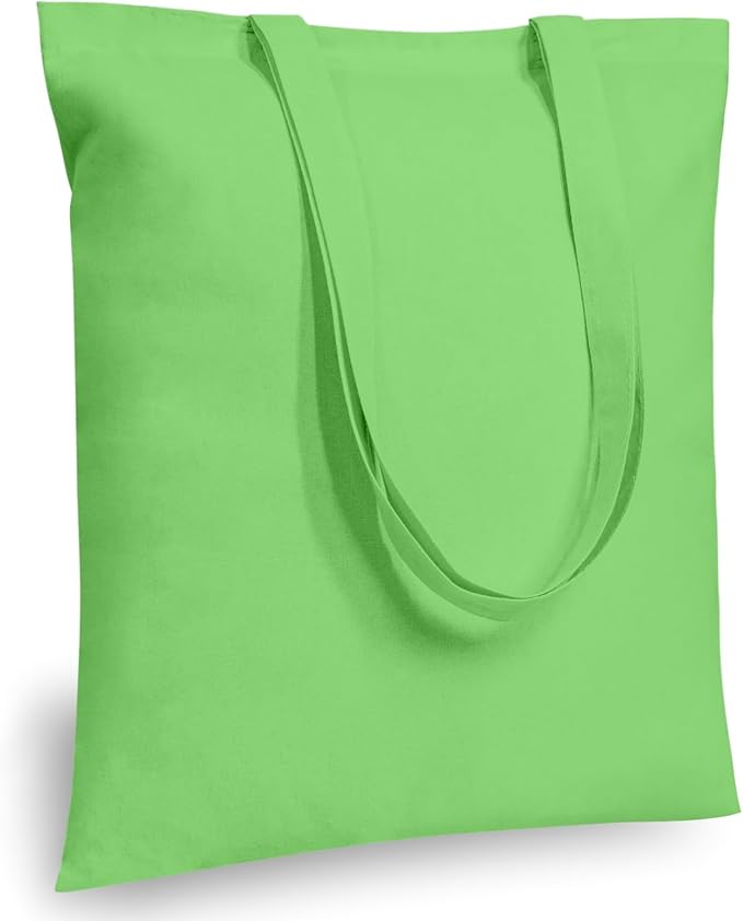 TOPDesign 24-Pack Economical 16"x15" Baby Green Cotton Tote Bags, Lightweight Medium Reusable Grocery Shopping Cloth Bags, Suitable for DIY, Advertising, Promotion, Gift, Activity