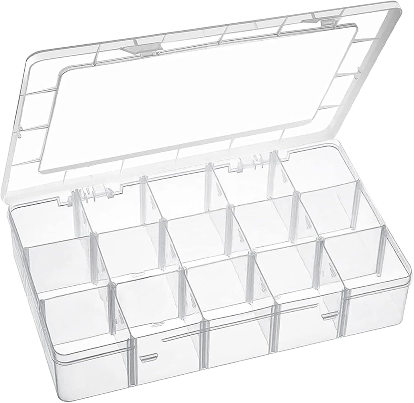 15 Large Grids Plastic Organizer Box with Dividers, Clear Compartment Container Storage for Washi Tapes Beads Crafts Jewelry Fishing Tackles, Size 11 x 6.3 x 2.2 in