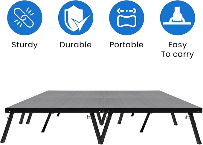 8'x8' MyStage 4 Stage Platform - Portable, Folding Lightweight Aluminum Performance Deck with Adjustable Height 17"-28" - US Patented Design