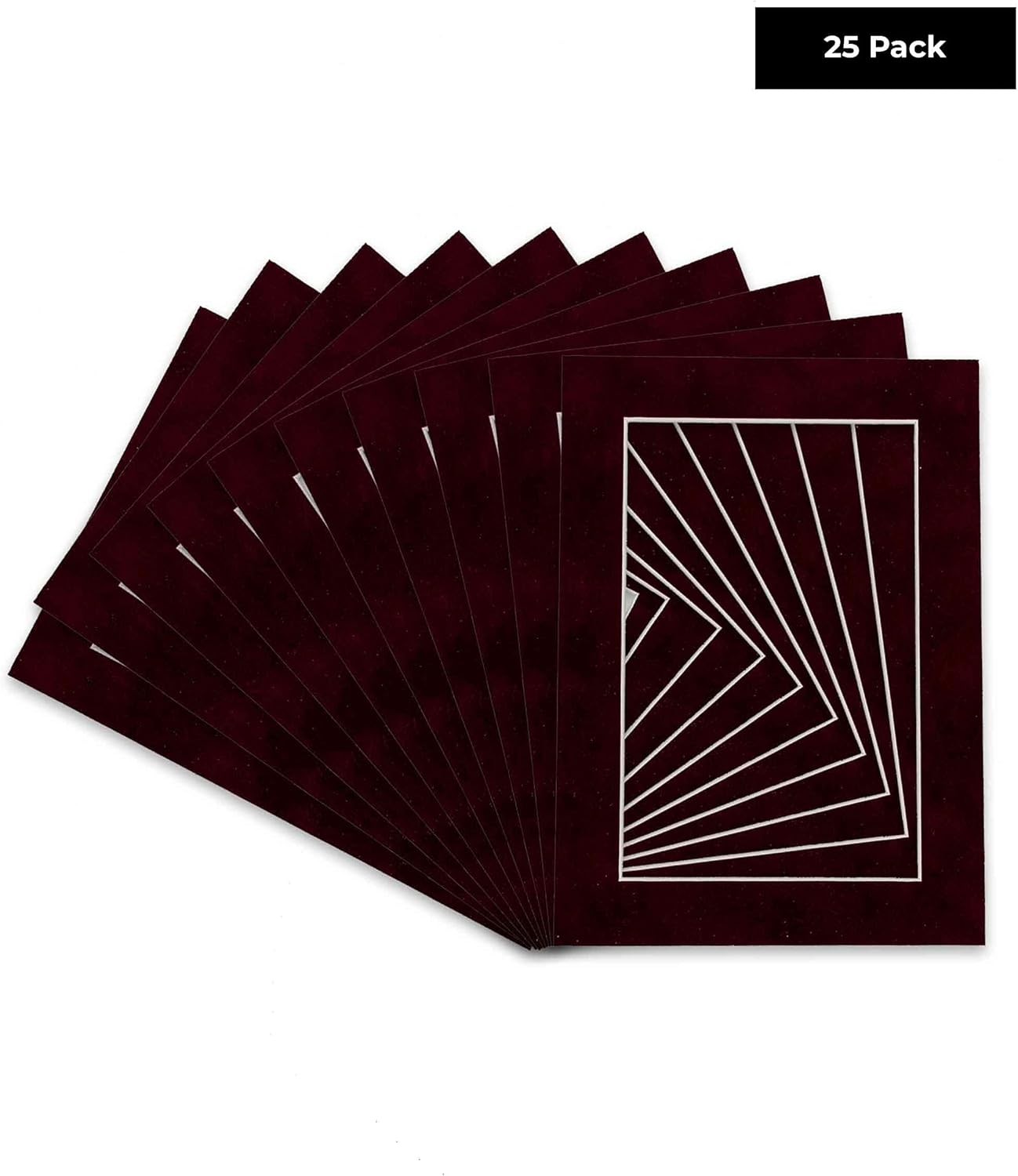 Pack of 25 Acid Free 11x14 Mats Bevel Cut for 8.5x11 Photos - Dark Red Suede Precut Matboards For Pictures, Photos, Framing - 4-ply Thickness