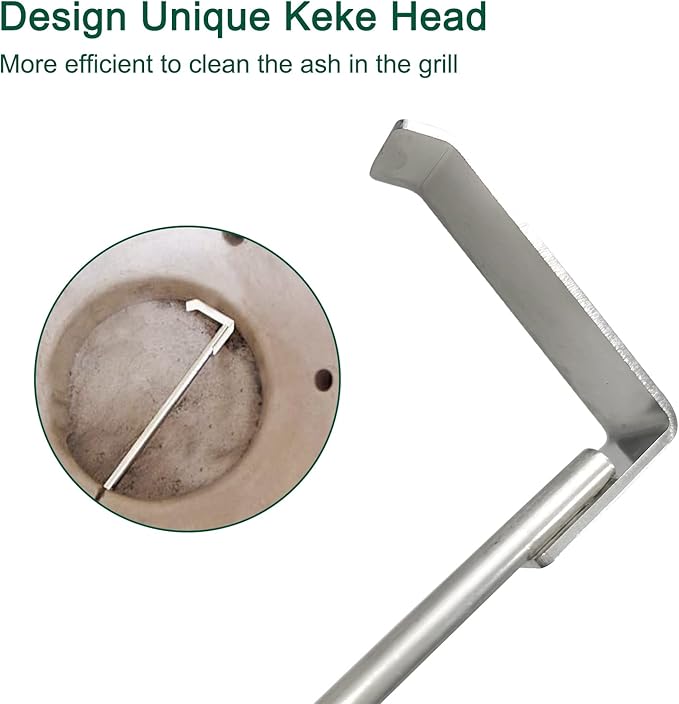 17.5" BBQ Ash Tool Poker Rake, Charcoal and Grill Cleaning Ash Tools for Big Green Egg, Kamado Joe and Other Charcoal Grills Corner Cleaner Accessories