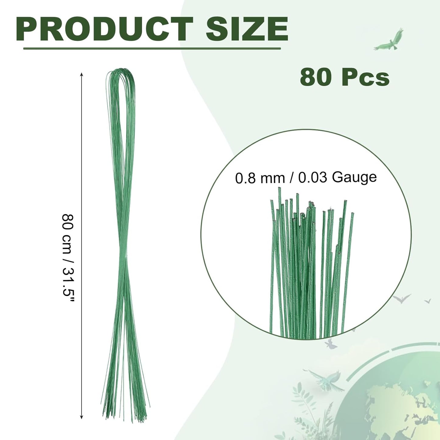 PATIKIL 32 Inch 22 Gauge Floral Stem Wire, 2 Pack/80 Pieces Bouquet Stem Paper Wrapped for DIY Crafts Flower Arrangements, Green