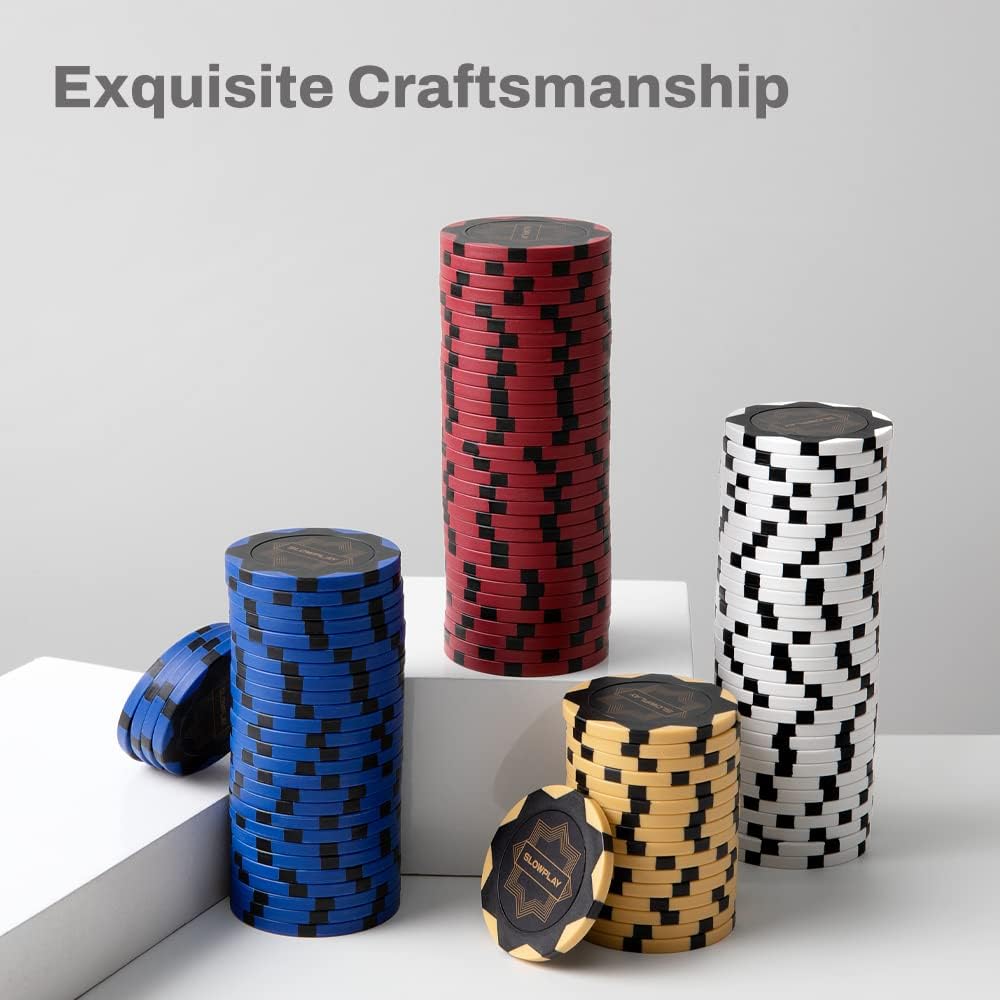 SLOWPLAY Nash Clay Poker Chips, 14 Grams Heavyweight Clay Composite, 40mm Large Chips in Bulk, Pack of 50 in White Without Denomination