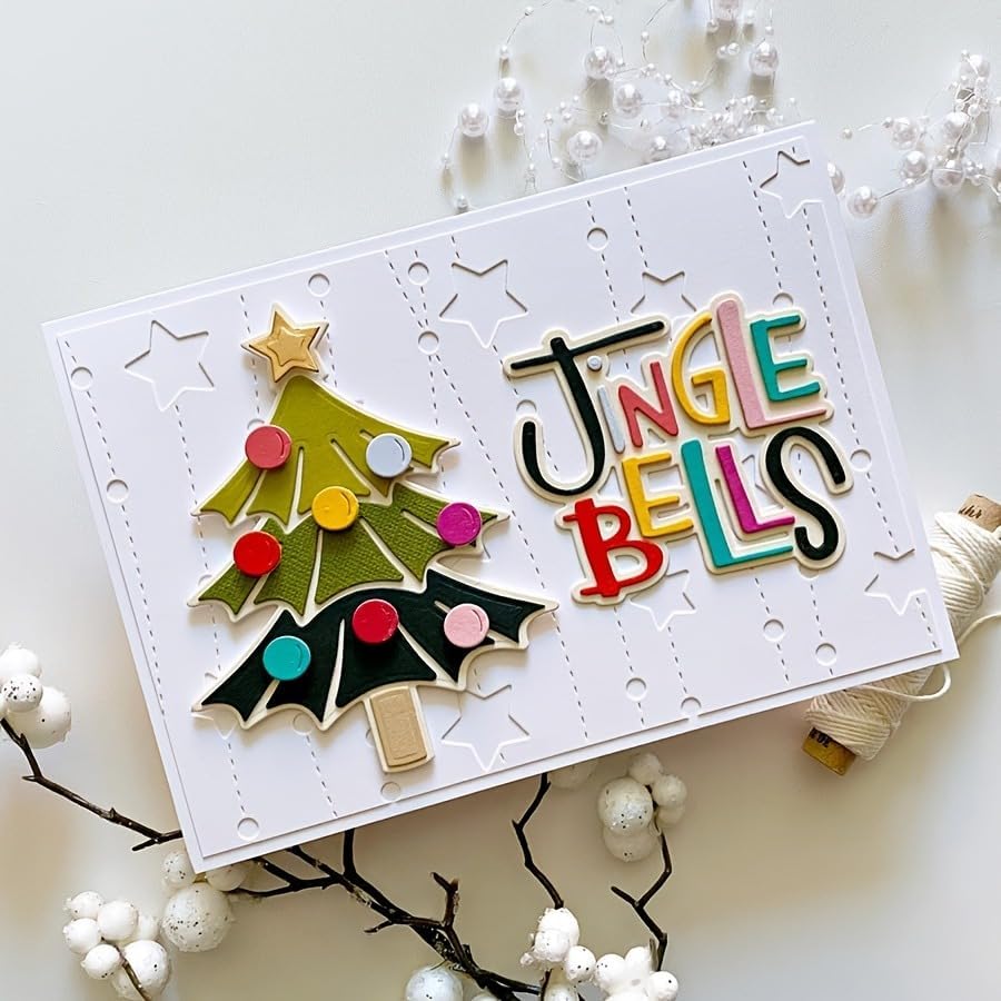 Lapoo Festivals Metal Cutting Die for Scrapbooking - Durable, Cut Stencils for DIY Scrapbook Photo Album Decorative Paper Card, Card Making Supplies, Embossing (Christmas Tree and Lights 4.7 x 3.9 in)