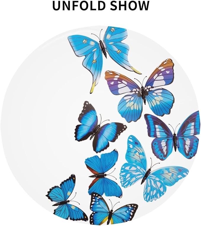 Bule Butterfly Round Tablecloth Beautiful - Butterfly Bule Tablecloth 60 Inch Waterproof Rustic Table Cloth Fabric Farmhouse Stripe Decorative for Picnic Party Holiday Home Indoor Outdoor