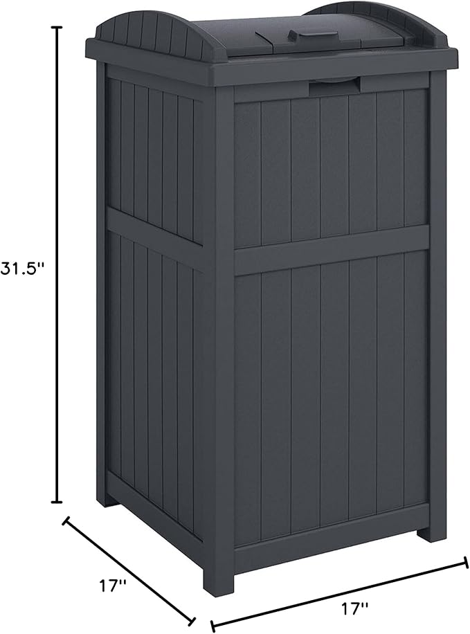 Suncast 2 Pack Trash Hideaway Refuse Container, Stylish Resin Outdoor Garbage Bin with Latching Lid, 30 to 33 Gallon Capacity, Cyberspace
