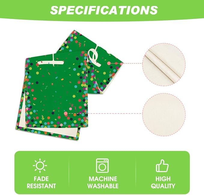 Artoid Mode Polka Dot Green Happy Birthday Table Runner, Seasonal Christmas Winter Kitchen Dining Table Decoration for Home Party Decor 13x72 Inch