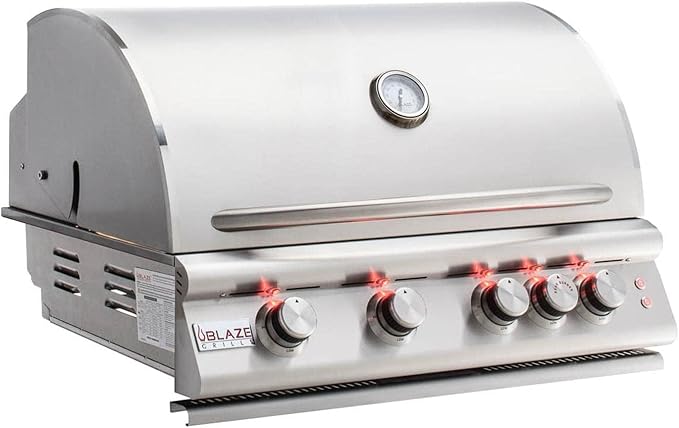 Blaze 32-Inch 4-Burner Built-In Natural Gas Grill | 66,000 BTU | Rear Infrared Burner & Grill Lights | 304 Stainless Steel Construction | BLZ-4LTE2-NG