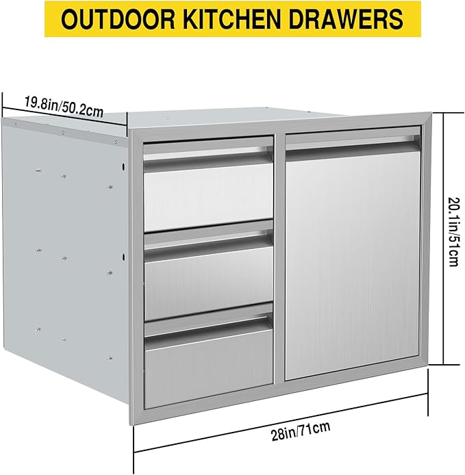 Outdoor Kitchen Drawer Combo, BBQ Access Trash Drawer Combo With Stainless Steel, Outdoor Kitchen Trash Drawer For BBQ Island, Grilling Station, Outside Cabinet,G2