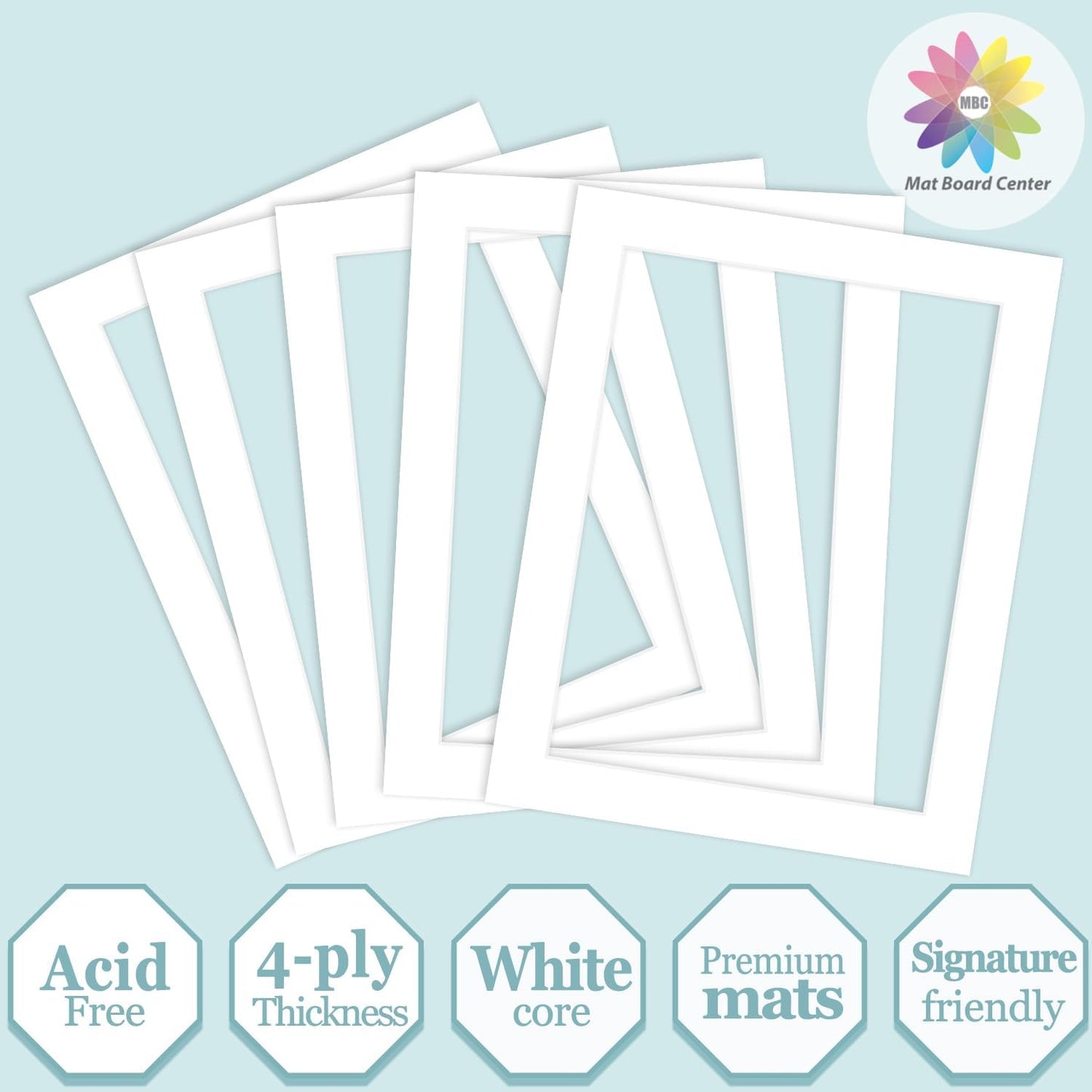 MBC Mat Board Center, 5 Pack 11X14 for 9X12 White Picture Mats Frame Mattes, Bevel Cut, Acid Free, 4-Ply Thickness