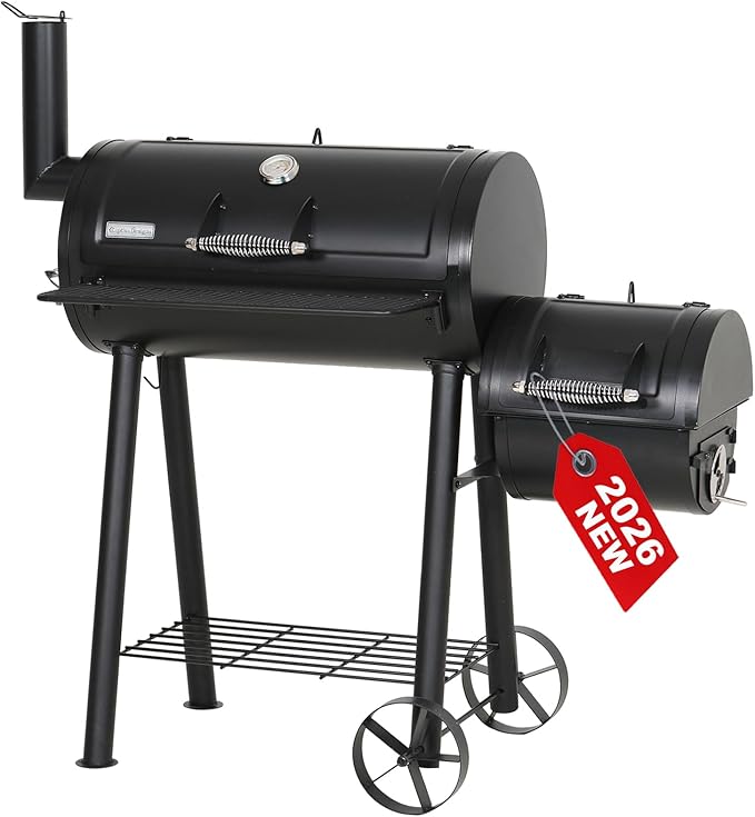 GREEN PARTY Offset Smoker Charcoal Grills with 28 Inch Cook Chamber, Barrel Smoker and Charcoal Grill Combo, 512 Sq. In. Space Barrel Smoker Grill for Outdoor BBQ Patio Backyard Cooking