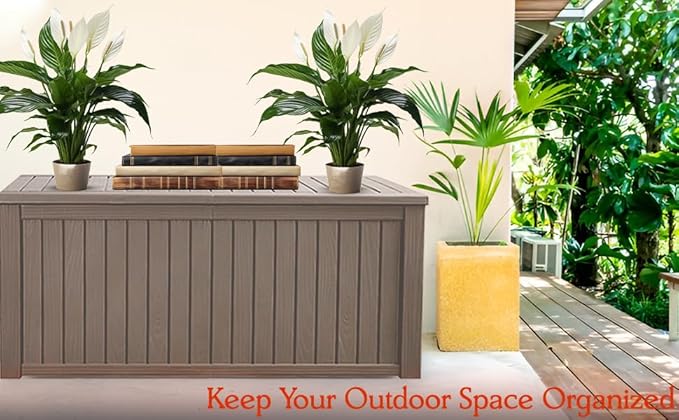 180 Gallon Large Resin Outdoor Storage Deck Box, for Patio Cushions, Garden Tools, Sports Equipment, and Pool Supplies, Lockable & Waterproof (Brown)