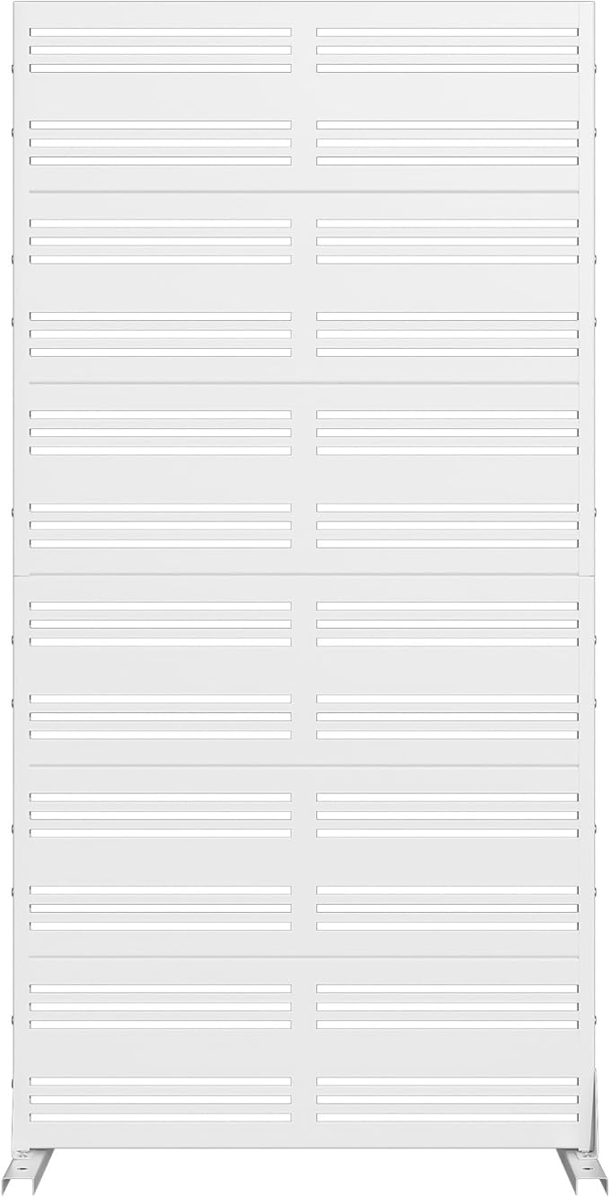 Casaphoria 72" H x 35" W Metal Privacy Screen, Outdoor Freestanding Decorative Divider for Patio, Deck, Balcony, and Garden with Stable Base, White-Harold