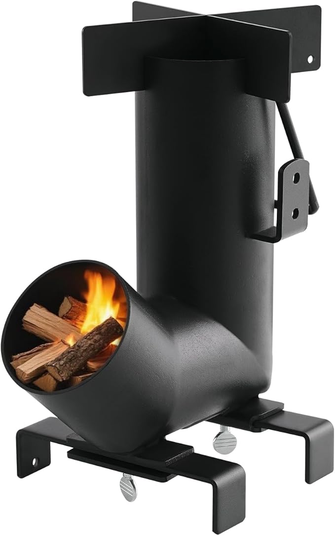 VEVOR Camping Rocket Stove, Wood Burning Portable Rocket Stove with Carrying Bag for Backpacking, Carbon Steel, Burn Wood, Twigs or Sticks for Outdoor Cooking, Backyard, Camp Cooking, Heating, Black