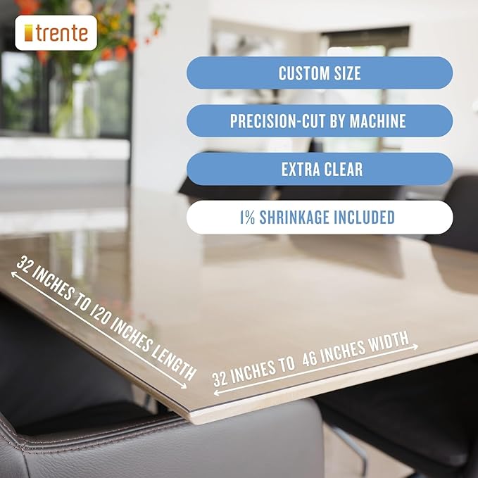 Clear Table Cover Protector, 36x96 inch, German Quality with 3 Mm Thickness, Stain Resistant Dining Pad with Beveled Edges, Washable Tablecloth, Fitted Clear Desk Cover for Indoor & Outdoor Use