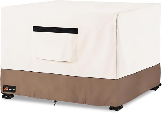 Fire Pit Cover Square, Outdoor Heavy Duty Durable 600D Tear-Resistant 100% Waterproof 28-30 Inch Fire Pit Cover, Patio Weatherproof Square Fire Table Protector, Beige 30" L x 30" W x 25" H