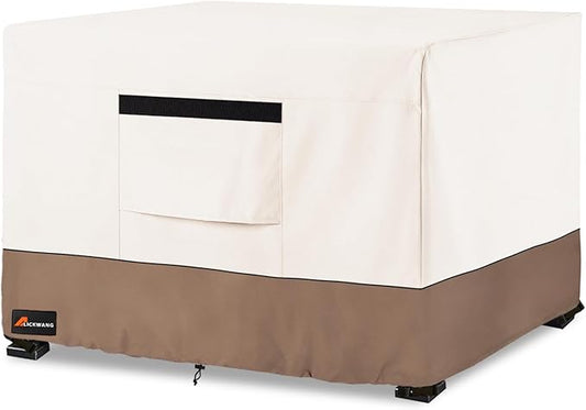 Fire Pit Cover Square, Outdoor Heavy Duty Durable 600D Tear-Resistant 100% Waterproof 34-36 Inch Fire Pit Cover, Patio Weatherproof Square Fire Table Protector, Beige 36" L x 36" W x 24" H