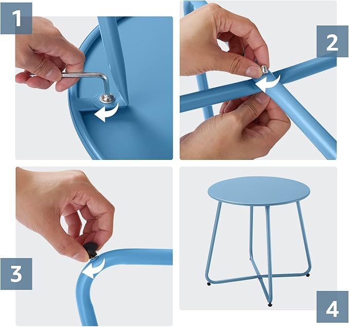 Small Patio Side Table, Round Metal Side Table, Weatherproof, Portable, Outdoor End Table for Garden, Balcony, Yard (Peacock Blue)