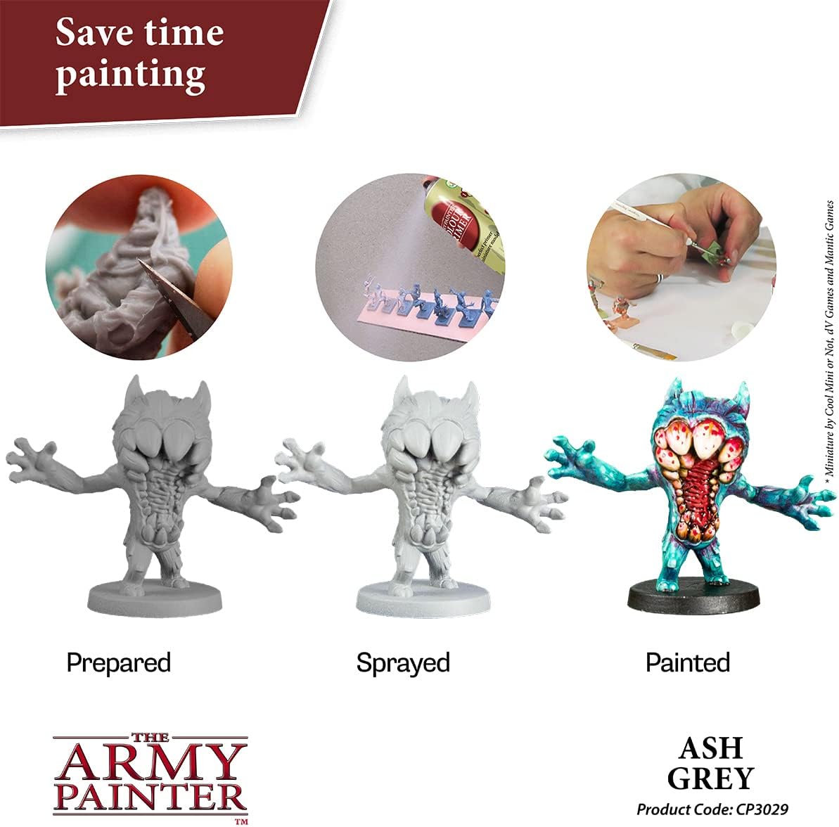 The Army Painter Colour Primer Ash Grey, 400 mL Acrylic Spray Primer, Spray Paint for Miniature Priming Basecoat, Tabletop Roleplaying, Boardgames, and Wargames Miniature Modelling