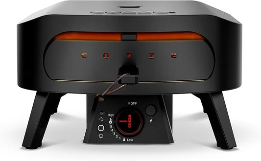 13" Gas Pizza Oven with Rotating Pizza Stone for Easy Restaurant-Style Pizza at Home – Triple Burner, Built-In Thermometer, Fast 15-Min Preheat, Portable Outdoor Pizza Oven