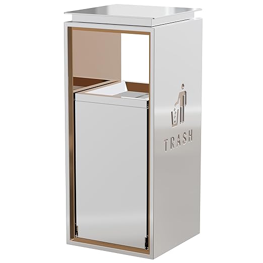 Commercial Trash Can - 42L Heavy Duty Stainless Steel Garbage Bin with Lid & Liner, Fingerprint-Resistant Indoor Outdoor Waste Container for Restaurant,Hotel,Shopping mall,13"x13"x30"